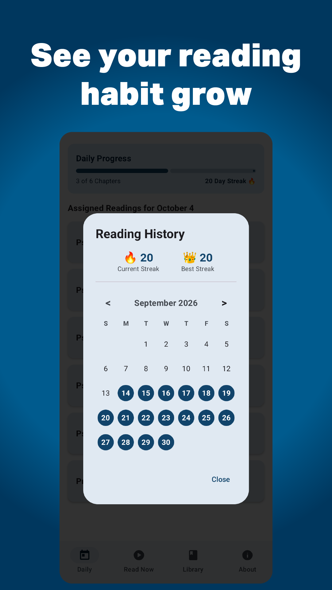 Daily Psalms reading history calendar